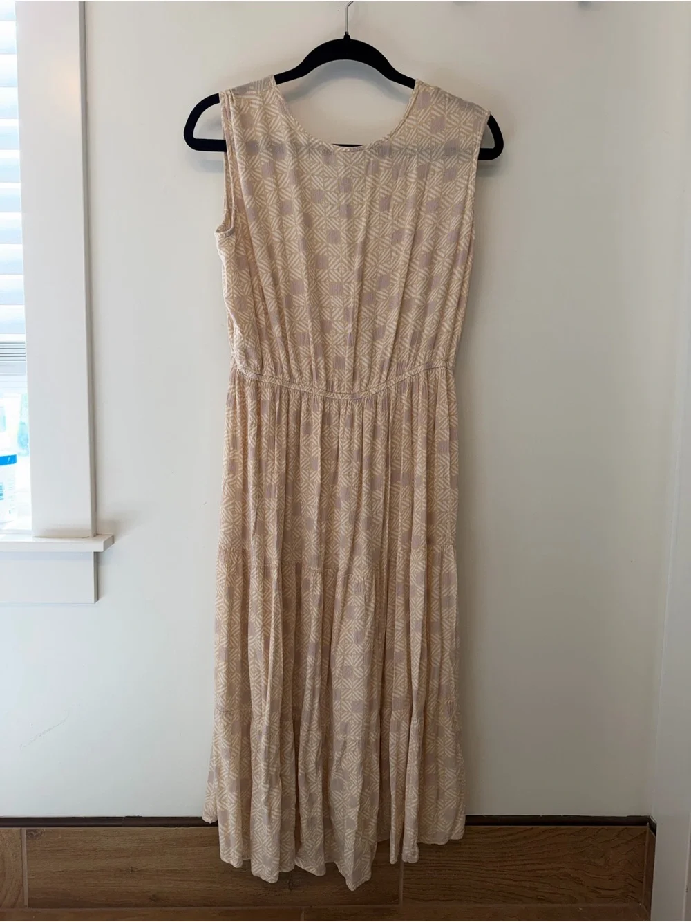 Sincerely Jules Cream Tan Geometric Palm Print Tiered Maxi Dress XL